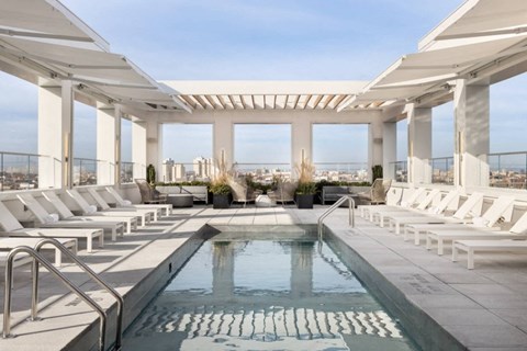 the pool on the roof of the building